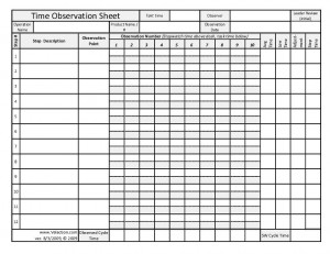 Work. time Lean study Sheet. Time A Documenting worksheet  Form Standard Observation for